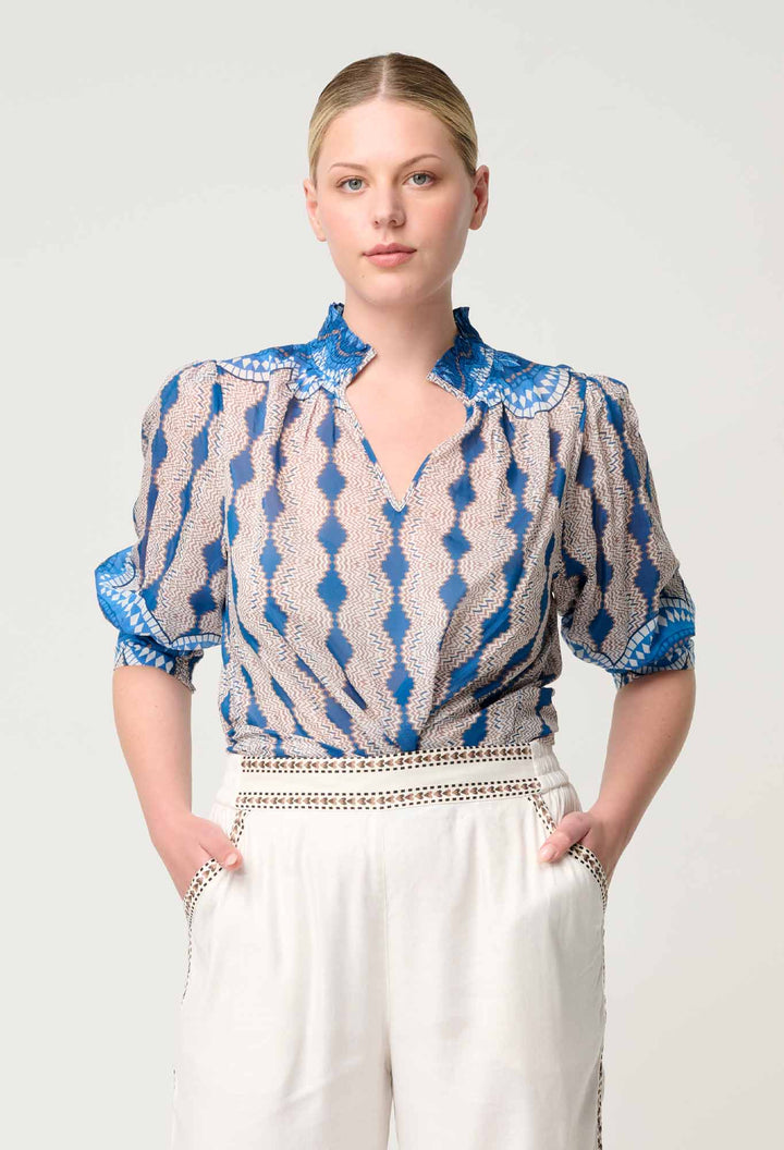Oleander Cotton Silk Blouse in Marrakech Topaz - Stanleyandstone