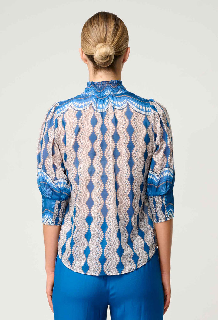 Oleander Cotton Silk Blouse in Marrakech Topaz - Stanleyandstone