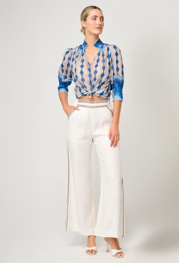 Oleander Cotton Silk Blouse in Marrakech Topaz - Stanleyandstone