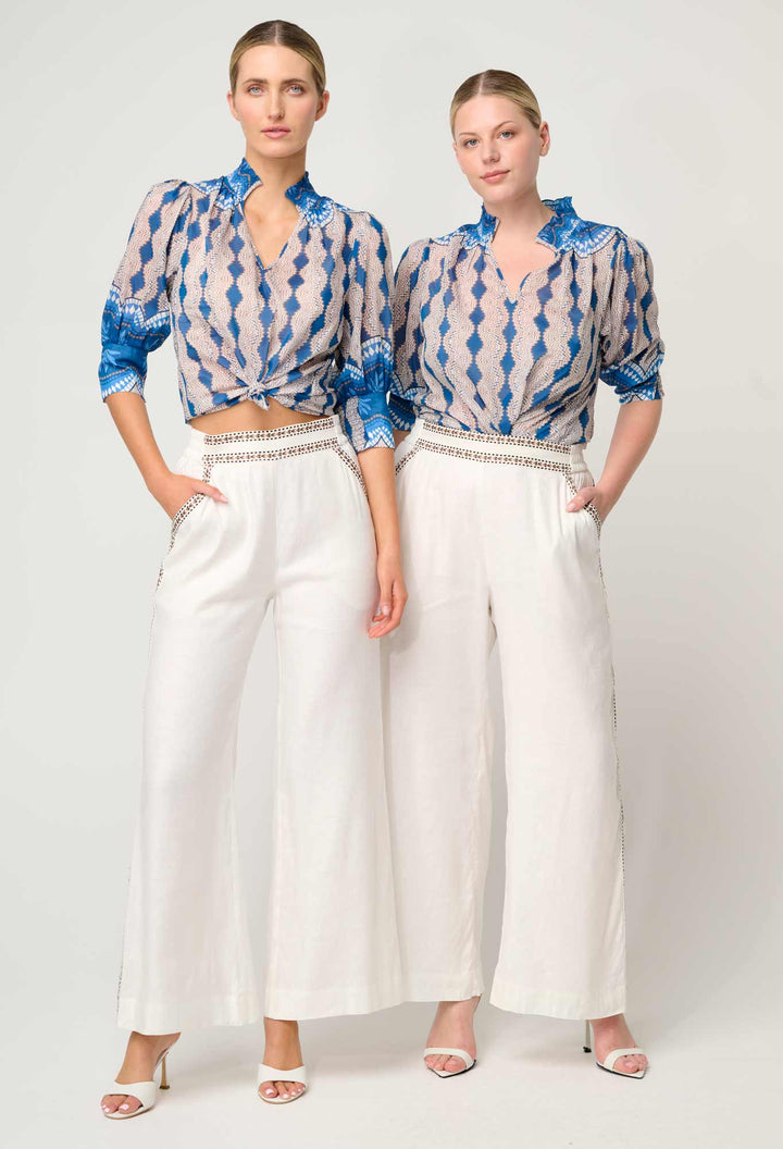 Oleander Cotton Silk Blouse in Marrakech Topaz - Stanleyandstone