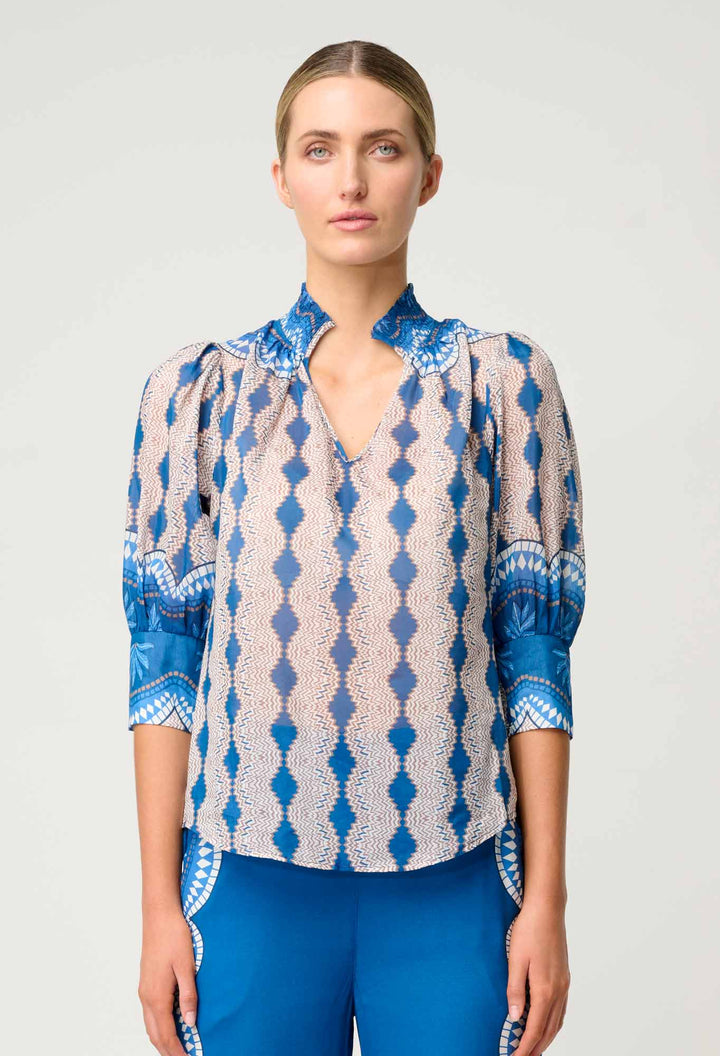 Oleander Cotton Silk Blouse in Marrakech Topaz - Stanleyandstone