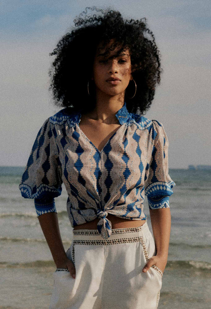 Oleander Cotton Silk Blouse in Marrakech Topaz - Stanleyandstone