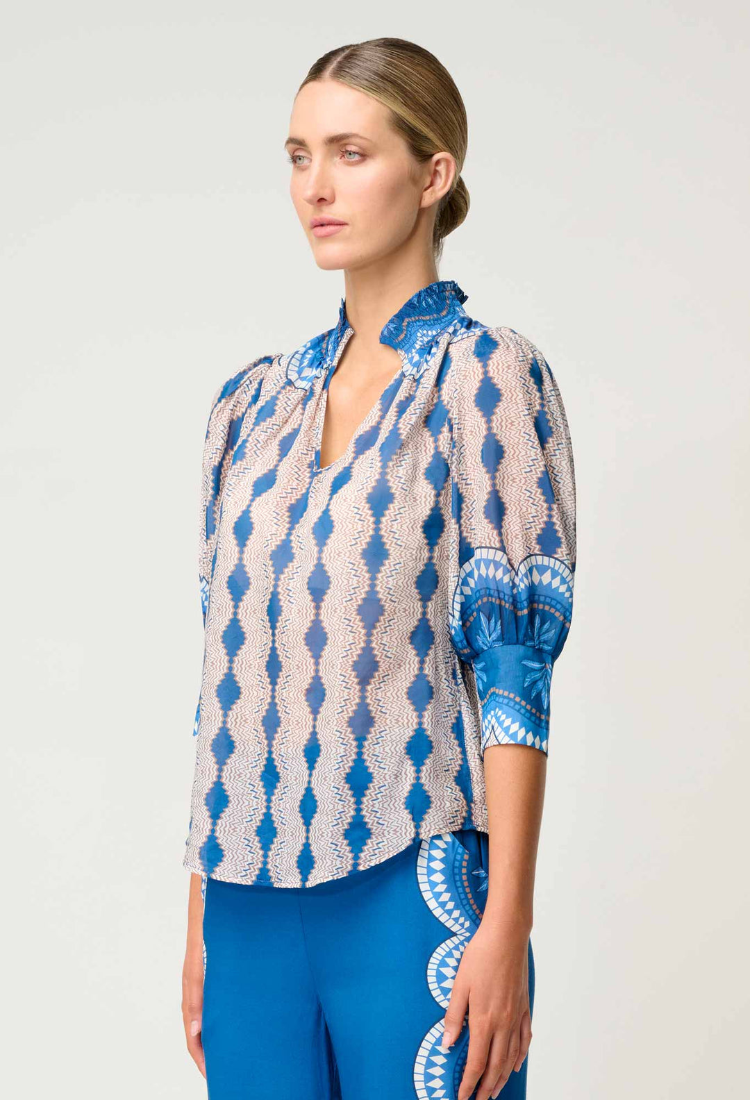 Oleander Cotton Silk Blouse in Marrakech Topaz - Stanleyandstone