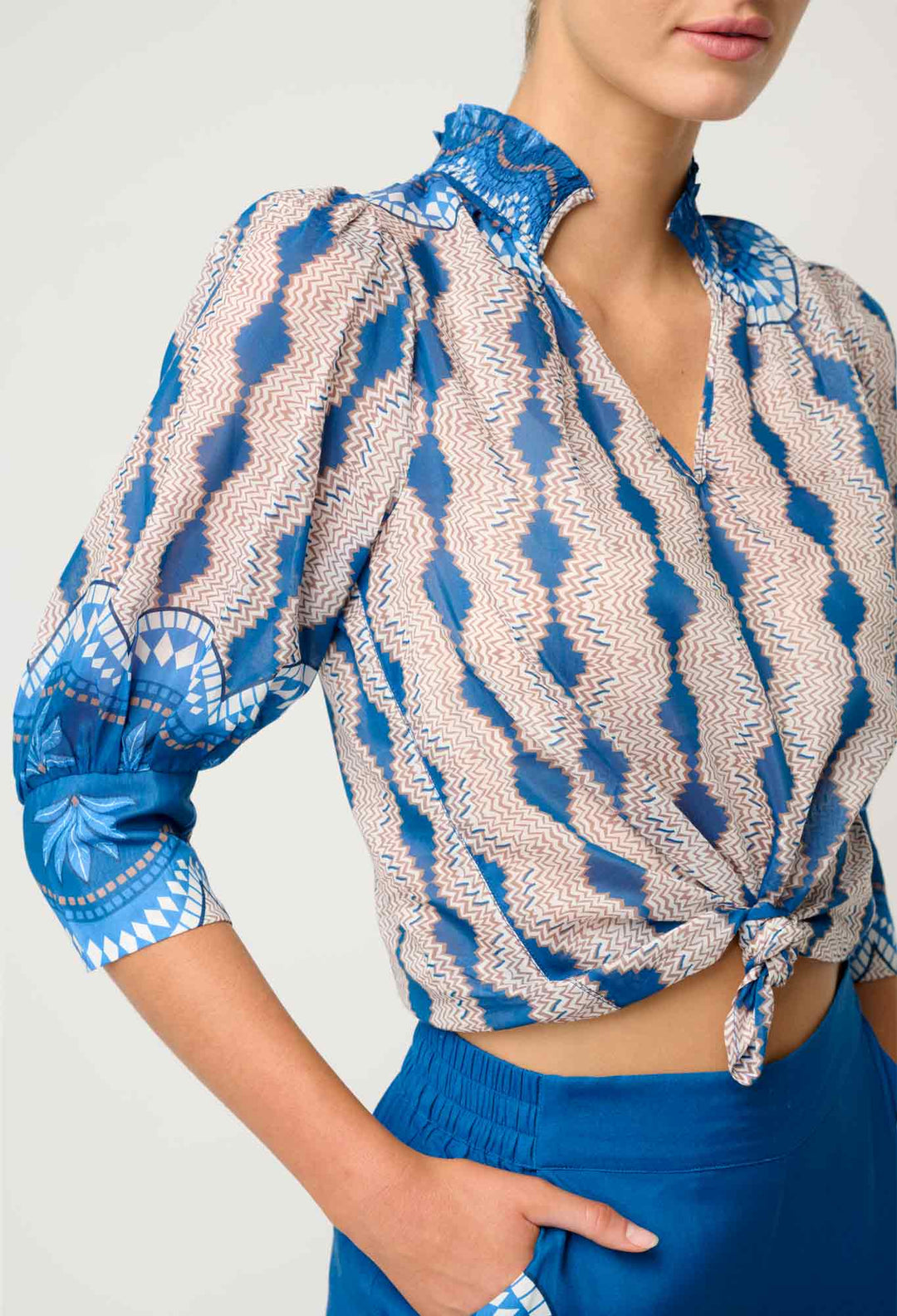 Oleander Cotton Silk Blouse in Marrakech Topaz - Stanleyandstone