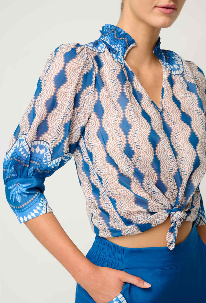 Oleander Cotton Silk Blouse in Marrakech Topaz - Stanleyandstone