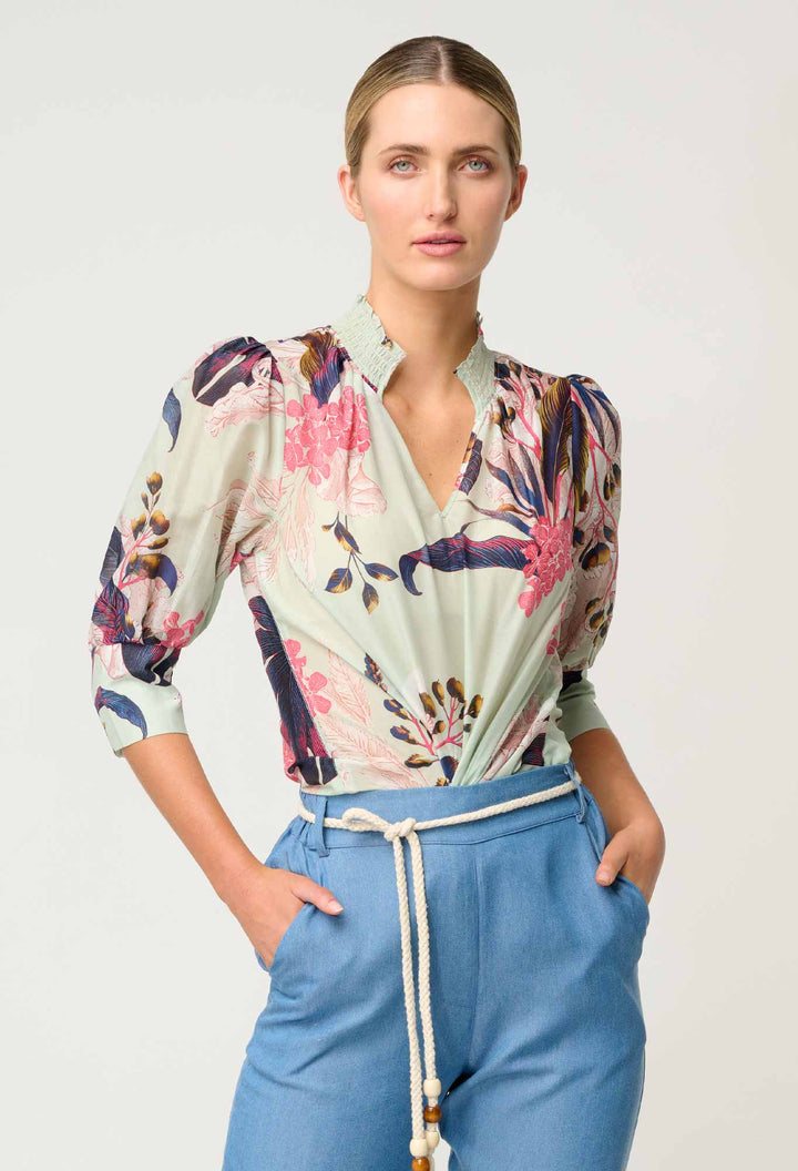 Oleander Cotton Silk Blouse in Oasis Flora - Stanleyandstone