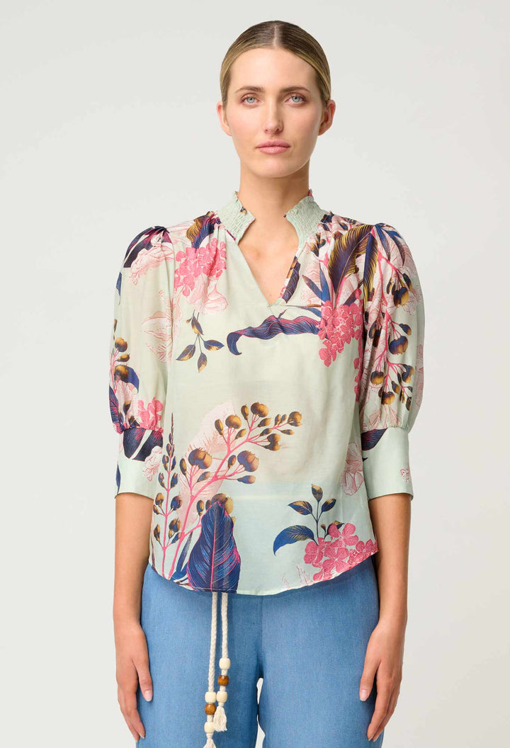 Oleander Cotton Silk Blouse in Oasis Flora - Stanleyandstone