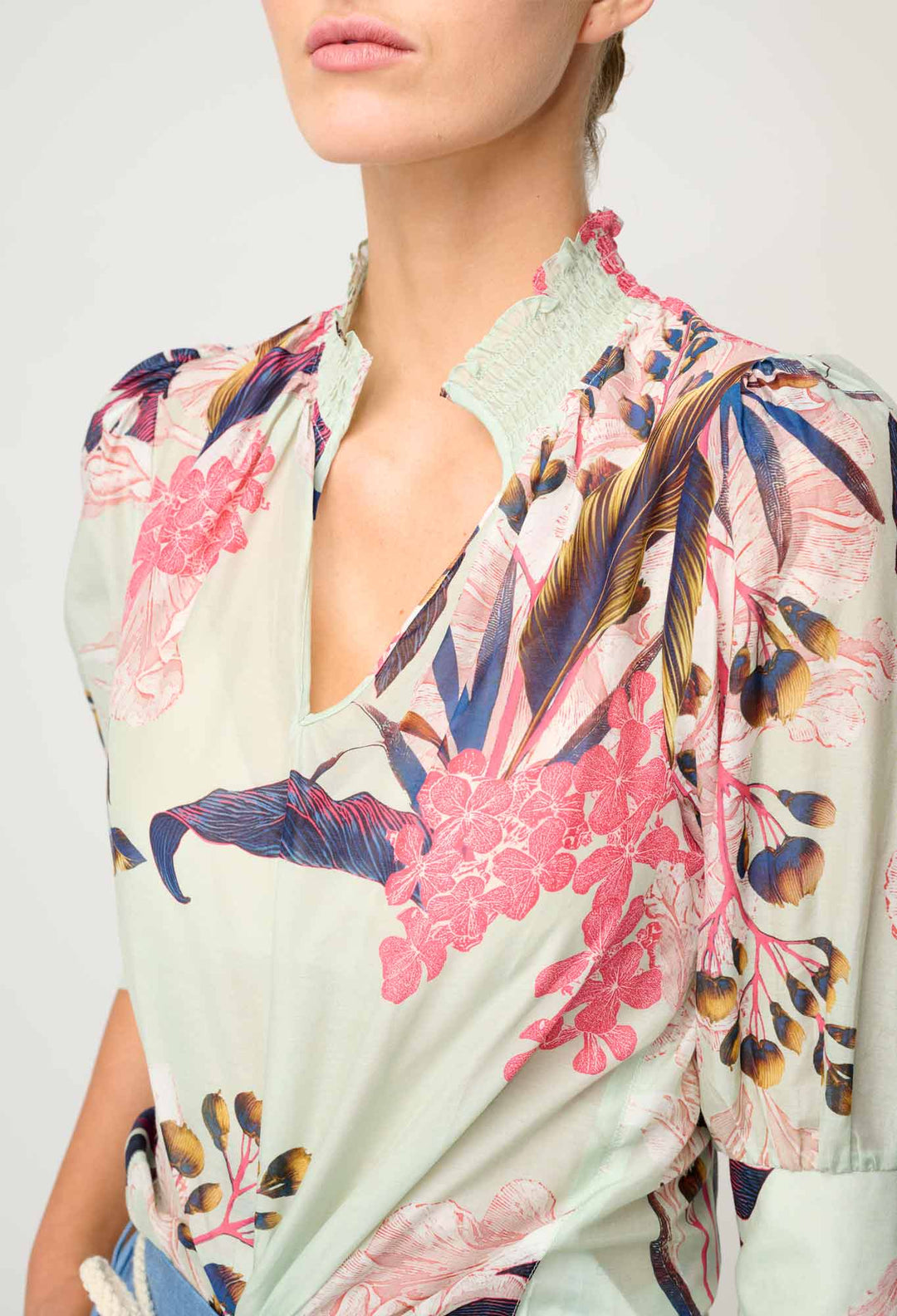Oleander Cotton Silk Blouse in Oasis Flora - Stanleyandstone