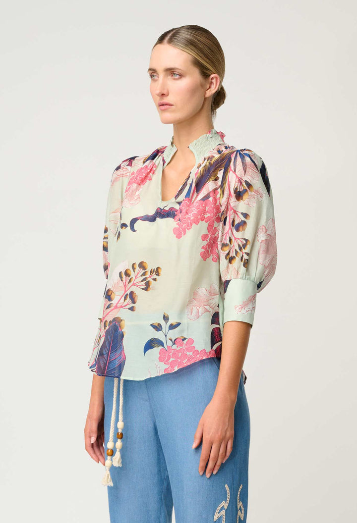 Oleander Cotton Silk Blouse in Oasis Flora - Stanleyandstone