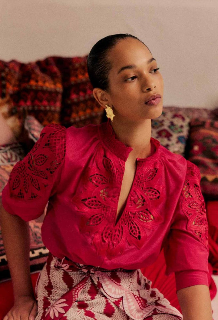 Oleander Cotton Silk Blouse in Ruby Blouse Once Was
