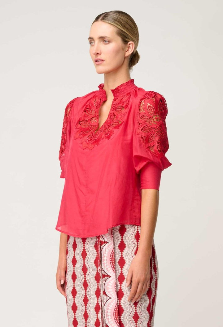 Oleander Cotton Silk Blouse in Ruby Blouse Once Was