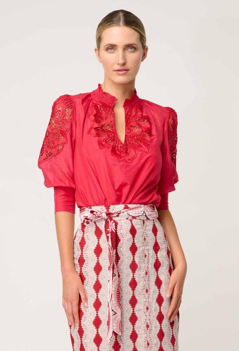 Oleander Cotton Silk Blouse in Ruby Blouse Once Was