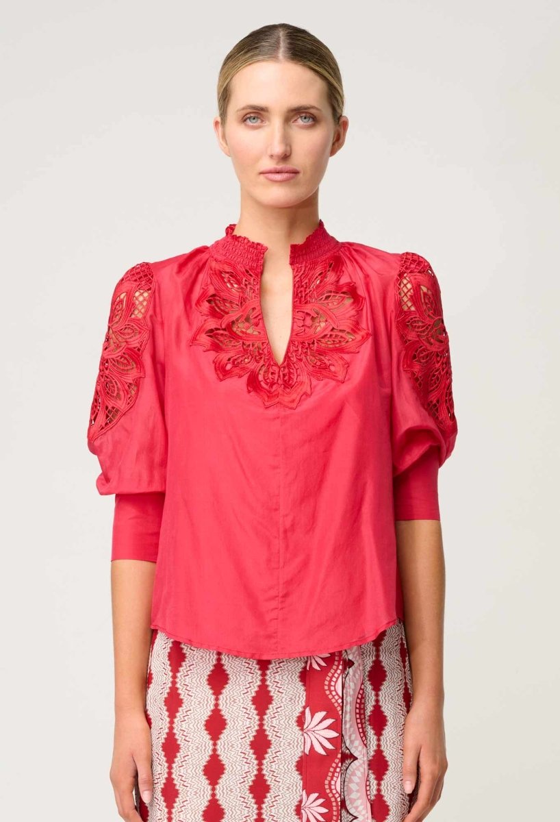 Oleander Cotton Silk Blouse in Ruby Blouse Once Was