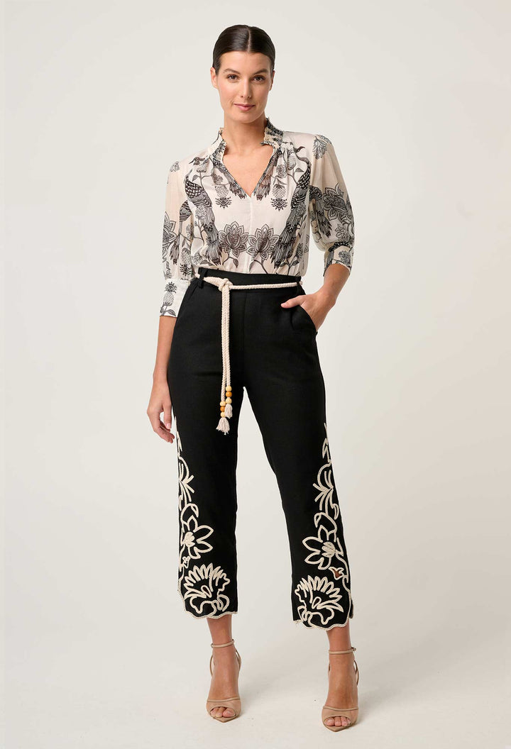 Oleander Cotton Silk Shirred Blouse in Imperial Stone blouse Once Was