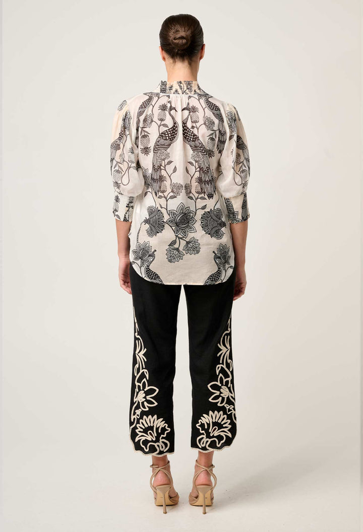 Oleander Cotton Silk Shirred Blouse in Imperial Stone blouse Once Was