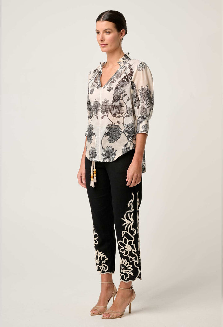 Oleander Cotton Silk Shirred Blouse in Imperial Stone blouse Once Was
