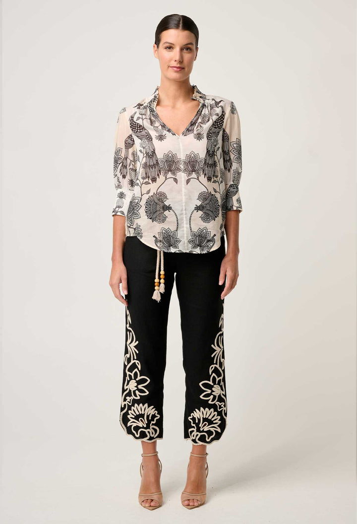 Oleander Cotton Silk Shirred Blouse in Imperial Stone blouse Once Was
