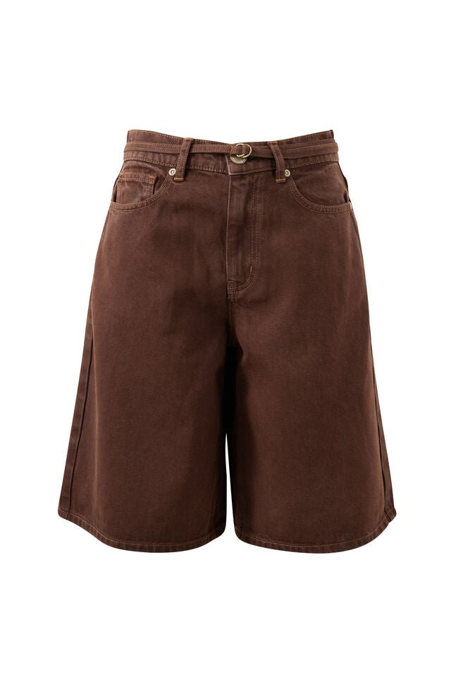 Olive Belted Denim Short - Chocolate Shorts Ceres Life