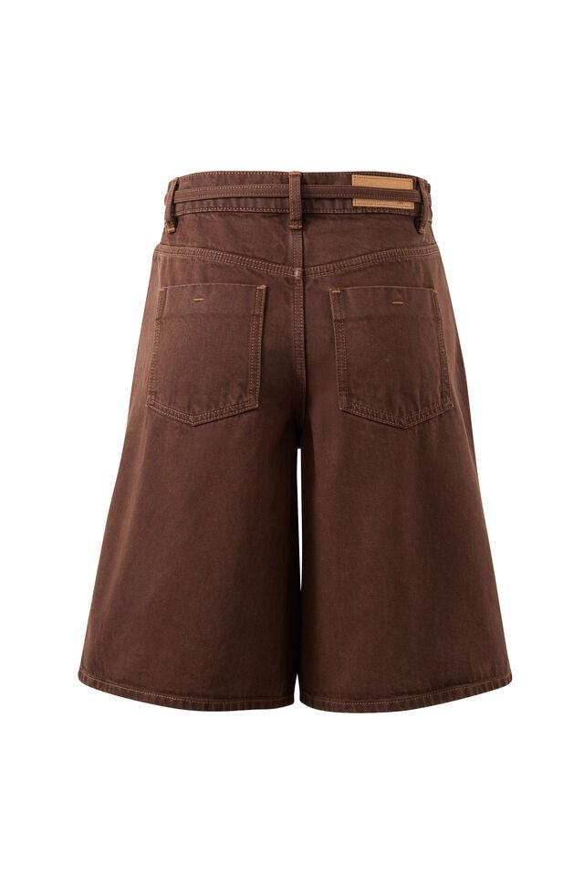 Olive Belted Denim Short - Chocolate Shorts Ceres Life