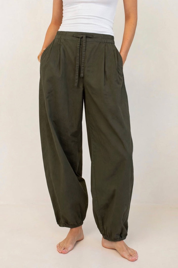 Olive Cotton Barrel Leg Pant pant Hut
