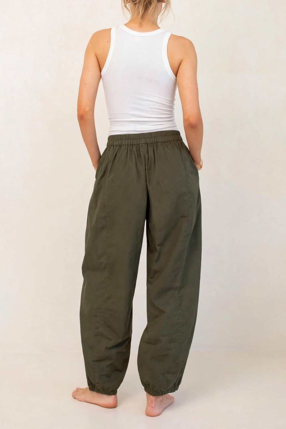 Olive Cotton Barrel Leg Pant pant Hut