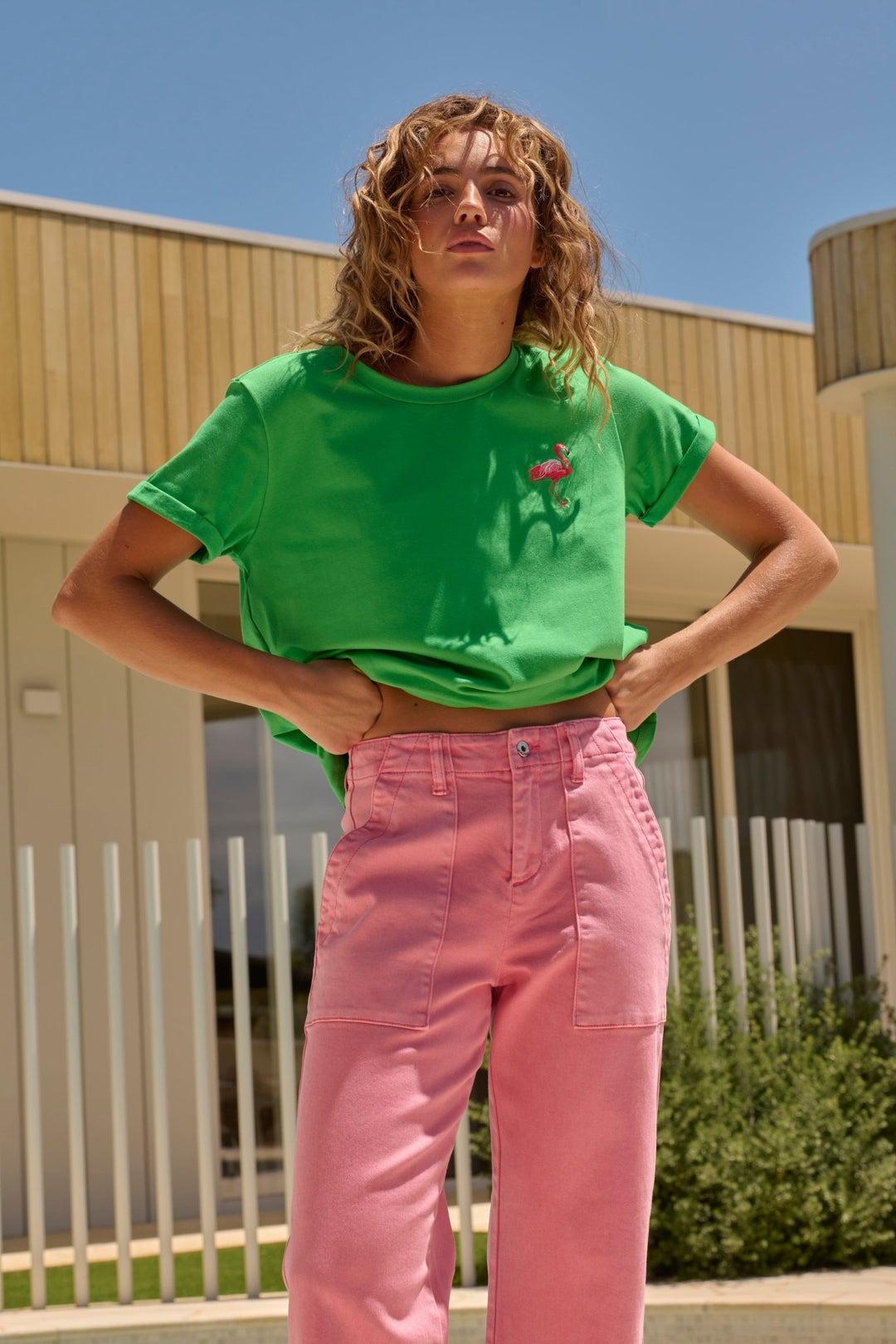 Olivia Tee | Flamingo - Apple Green - Stanleyandstone