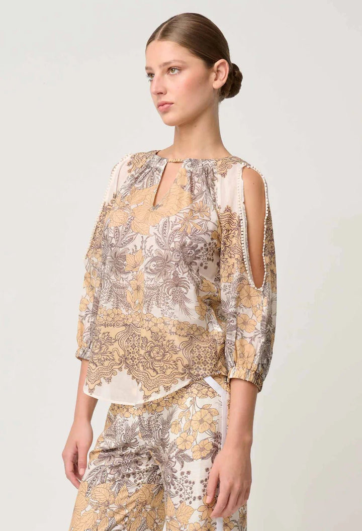 ONCE WAS Annabelle Cotton Silk Blouse in Golden Mallow Blouse Once Was