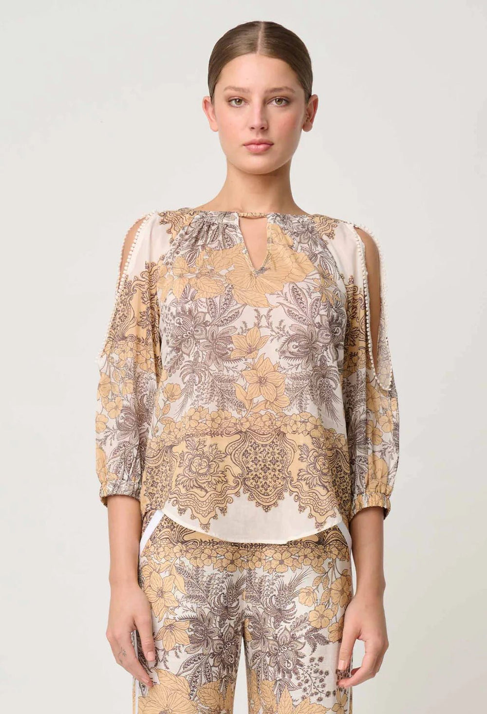 ONCE WAS Annabelle Cotton Silk Blouse in Golden Mallow Blouse Once Was