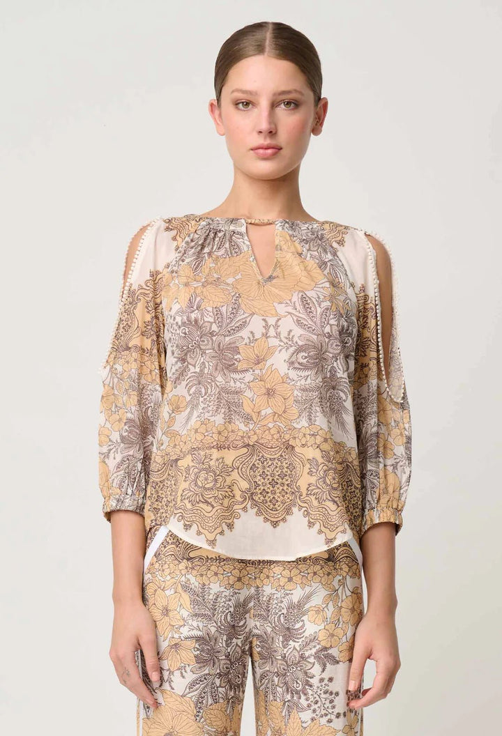 ONCE WAS Annabelle Cotton Silk Blouse in Golden Mallow Blouse Once Was