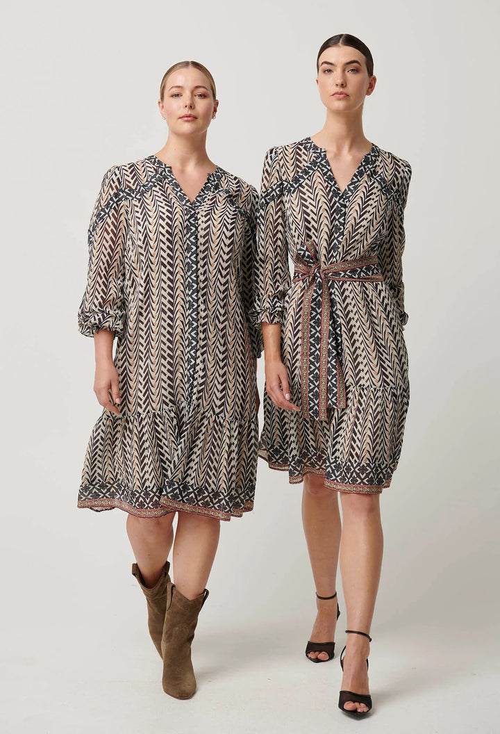ONCE WAS Bailey Crinkle Cotton Silk Dress in Bromegrass Dress Once Was