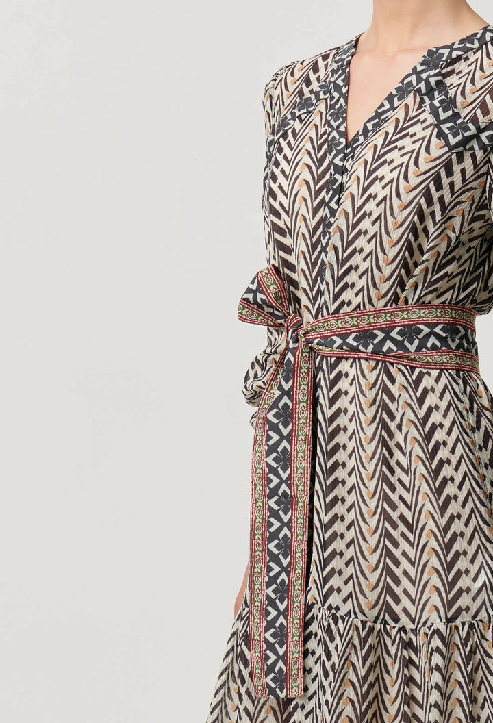 ONCE WAS Bailey Crinkle Cotton Silk Dress in Bromegrass Dress Once Was