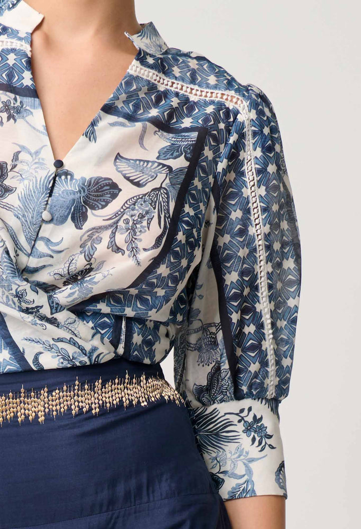 ONCE WAS Bijou Cotton Silk Shirt in Ink Flè Print Blouse Once Was