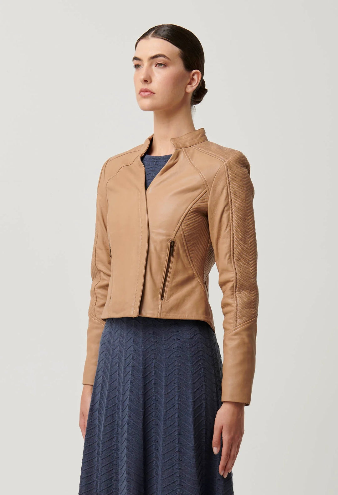 ONCE WAS Blaire Leather Herringbone stitch Jacket - Wheat Pant Once Was