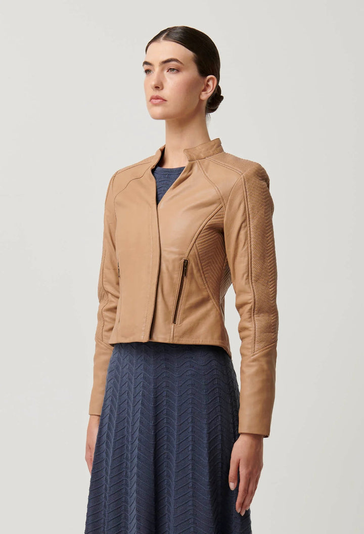 ONCE WAS Blaire Leather Herringbone stitch Jacket - Wheat Pant Once Was