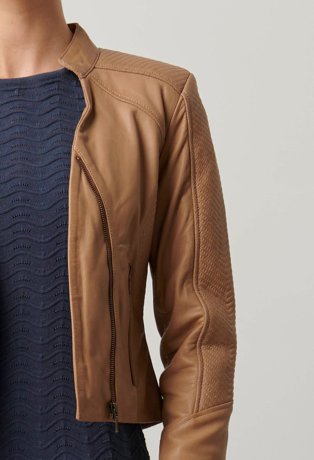ONCE WAS Blaire Leather Herringbone stitch Jacket - Wheat Pant Once Was