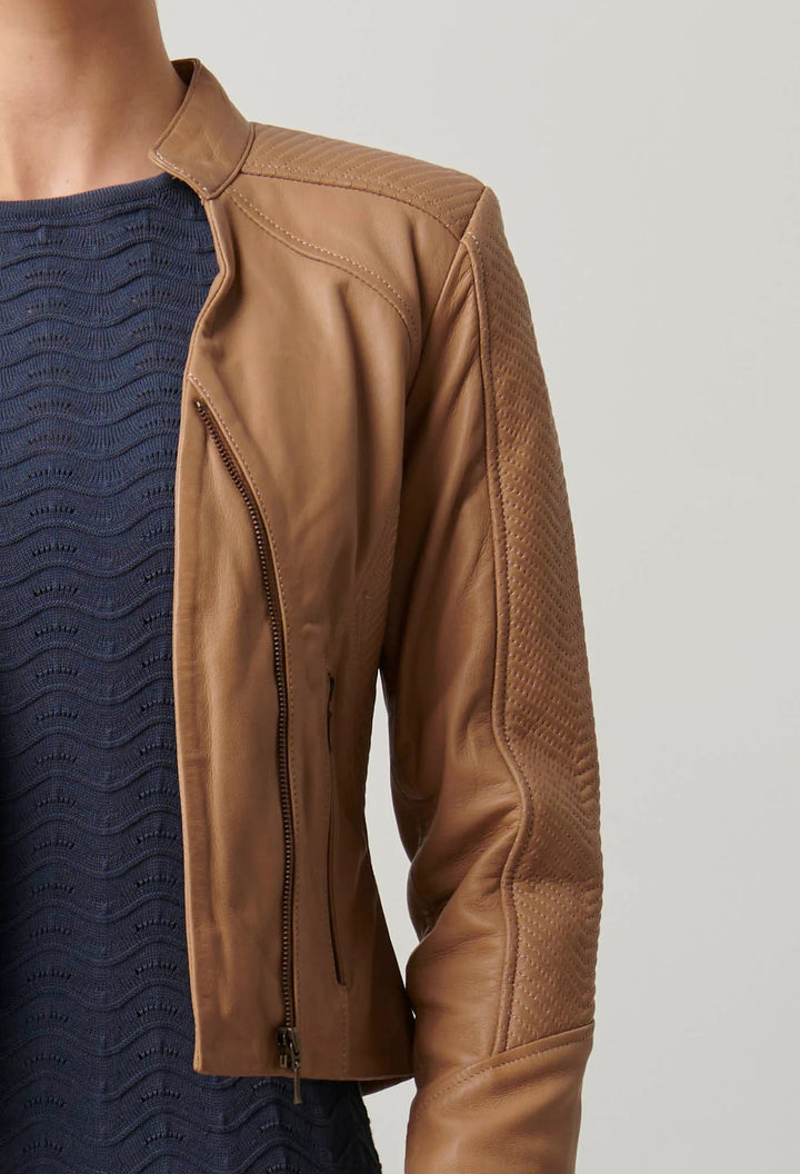 ONCE WAS Blaire Leather Herringbone stitch Jacket - Wheat Pant Once Was