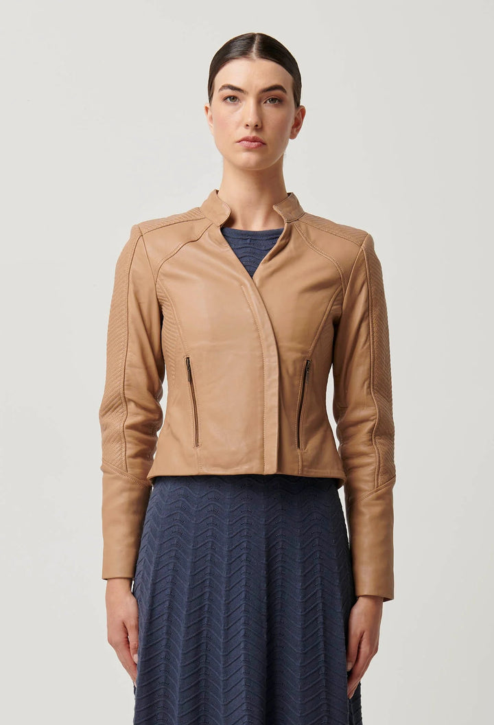 ONCE WAS Blaire Leather Herringbone stitch Jacket - Wheat Pant Once Was