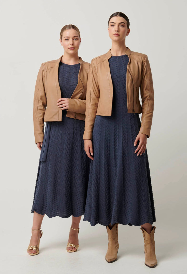 ONCE WAS Blaire Leather Herringbone stitch Jacket - Wheat Pant Once Was