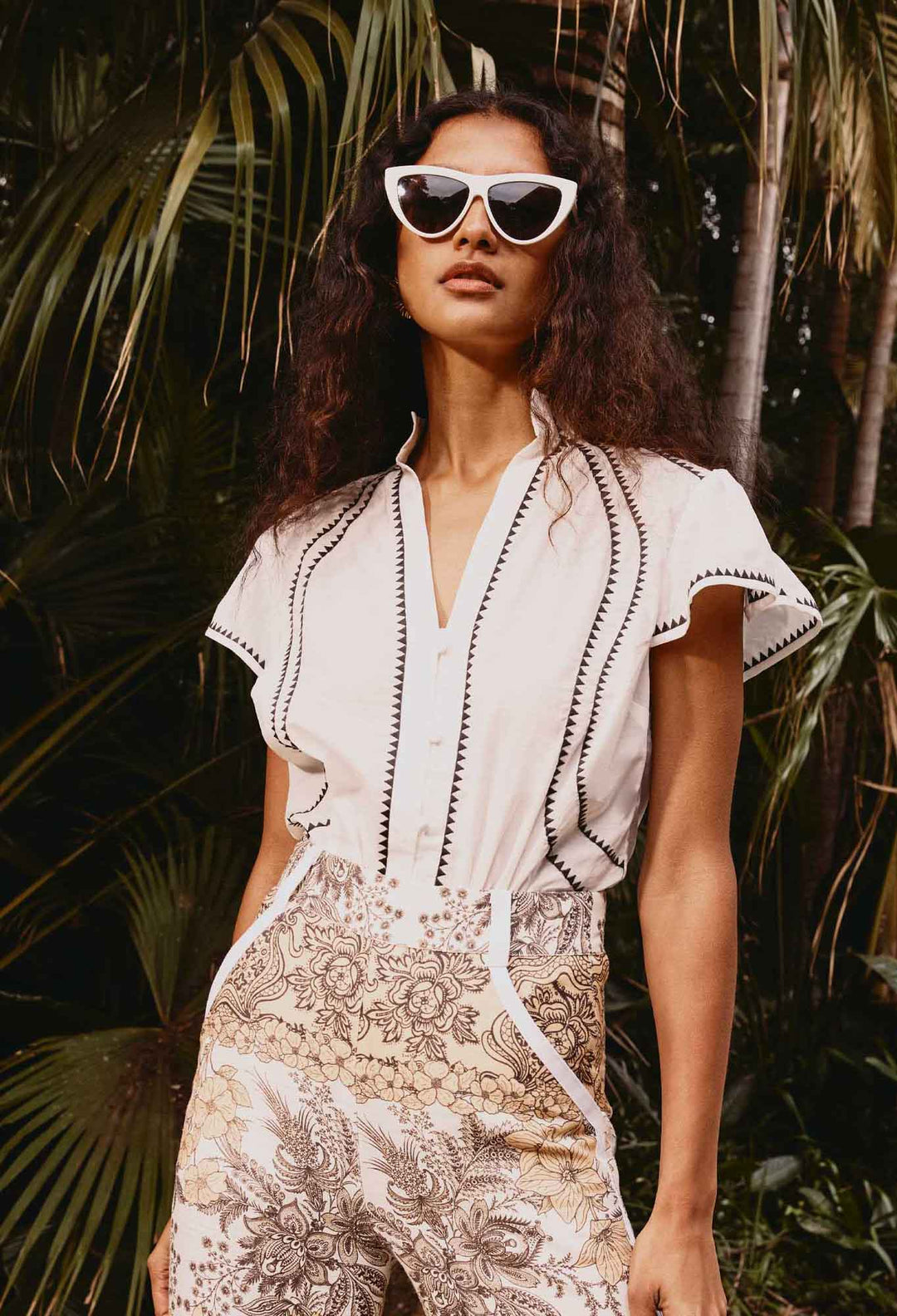ONCE WAS Carlyle Embroidered Cotton Voile Top in Ivory Blouse Once Was