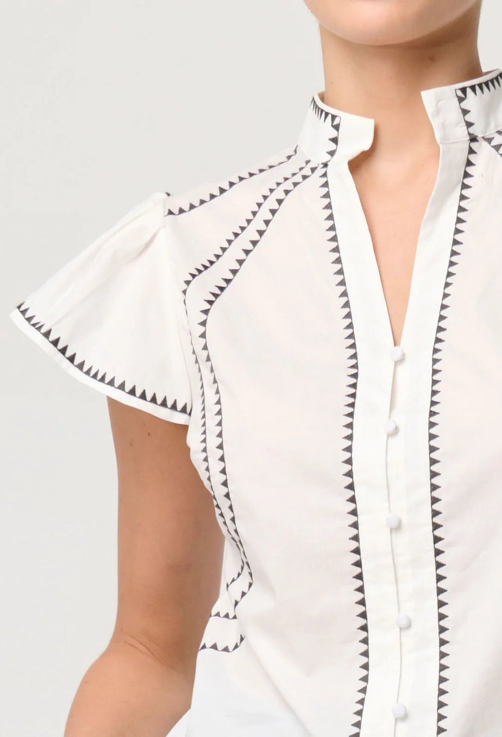 ONCE WAS Carlyle Embroidered Cotton Voile Top in Ivory Blouse Once Was