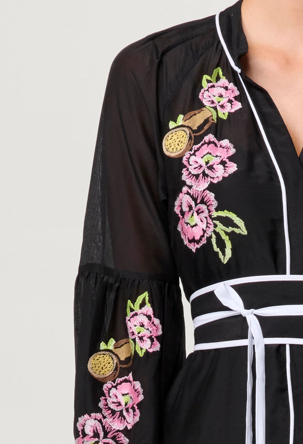 ONCE WAS Catalina Placement Embroidered cotton silk Maxi - Black flores - Stanleyandstone