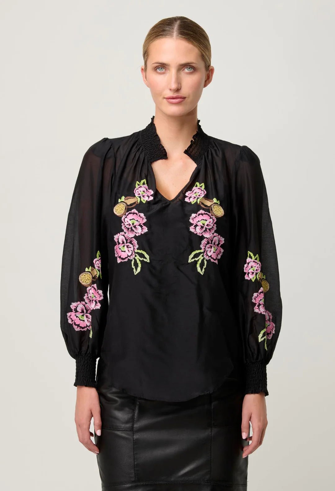 ONCE WAS Catalina Placement print shirt - Black Flores Blouse Once Was