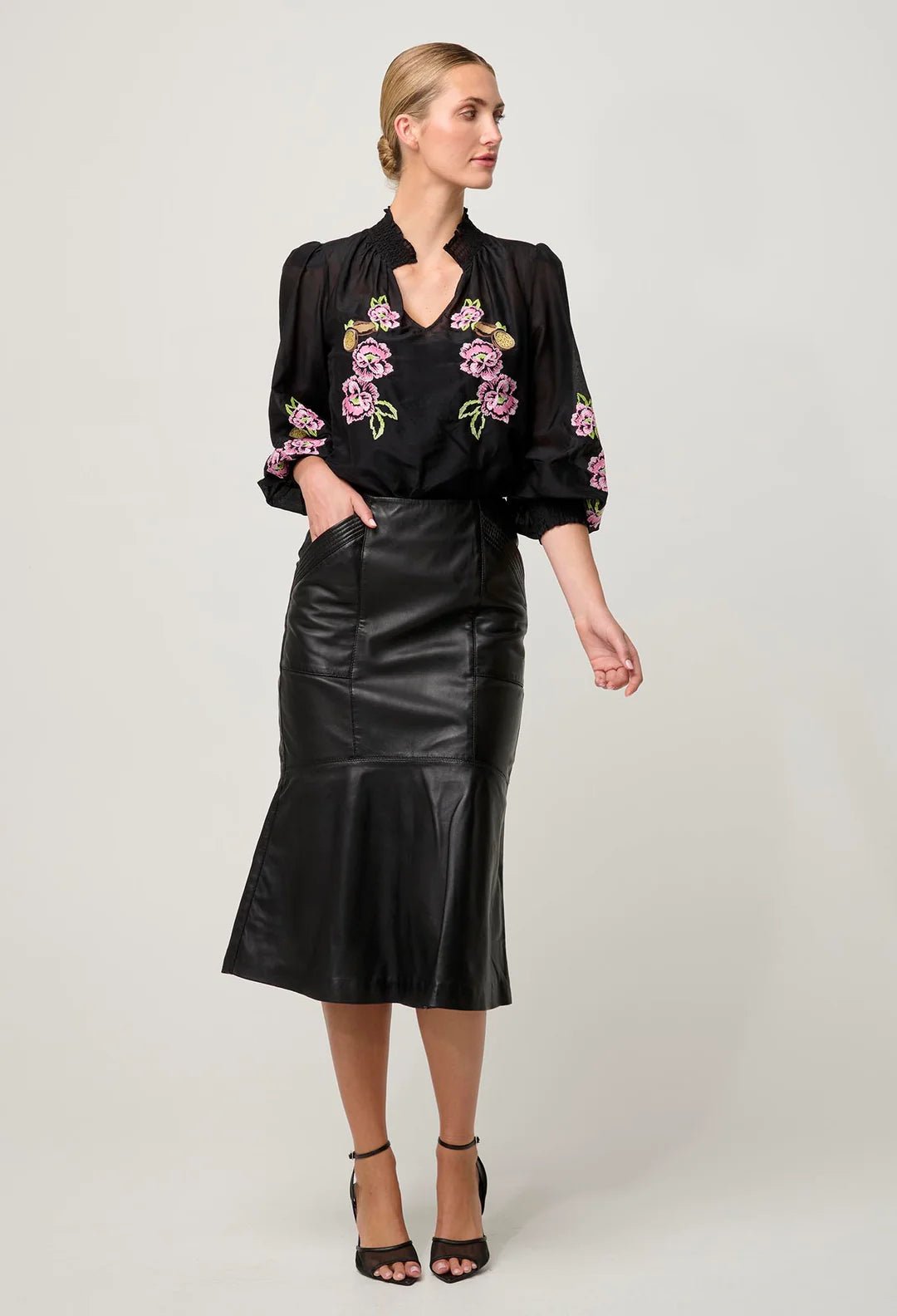 ONCE WAS Catalina Placement print shirt - Black Flores Blouse Once Was