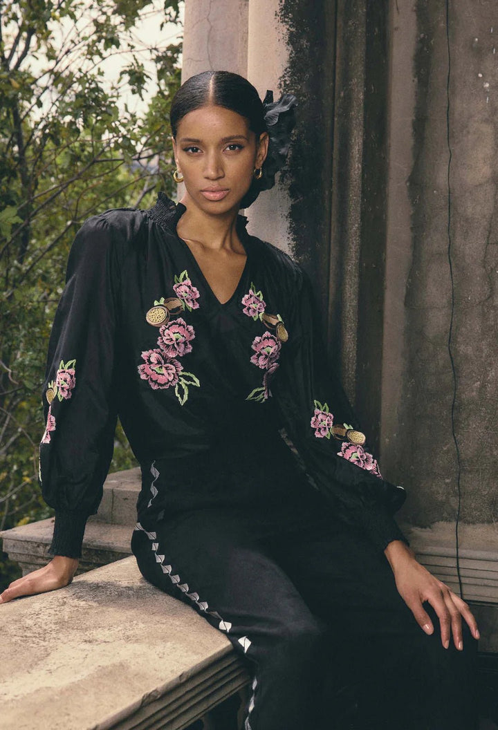 ONCE WAS Catalina Placement print shirt - Black Flores Blouse Once Was