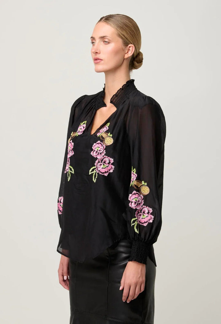 ONCE WAS Catalina Placement print shirt - Black Flores Blouse Once Was