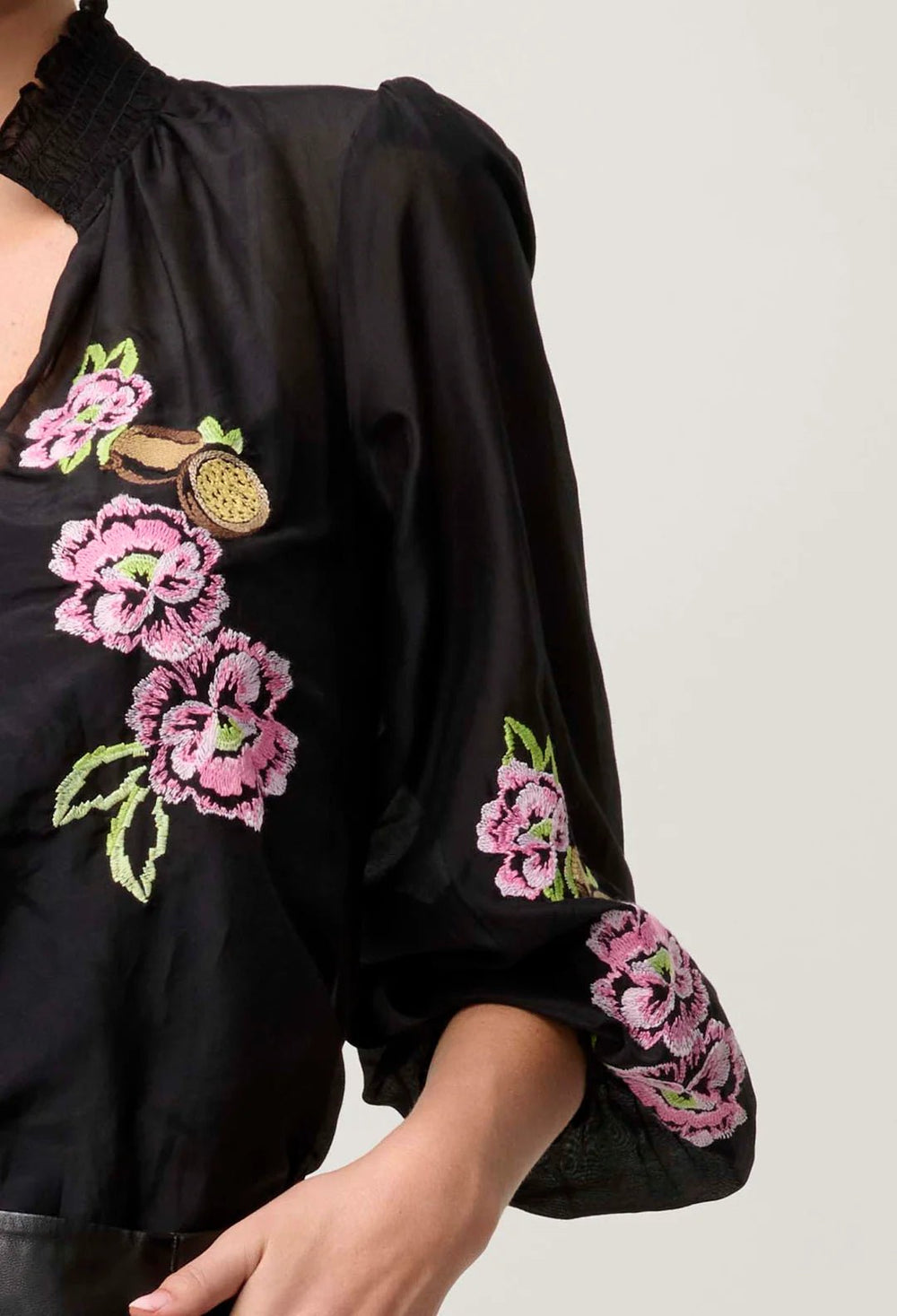 ONCE WAS Catalina Placement print shirt - Black Flores Blouse Once Was