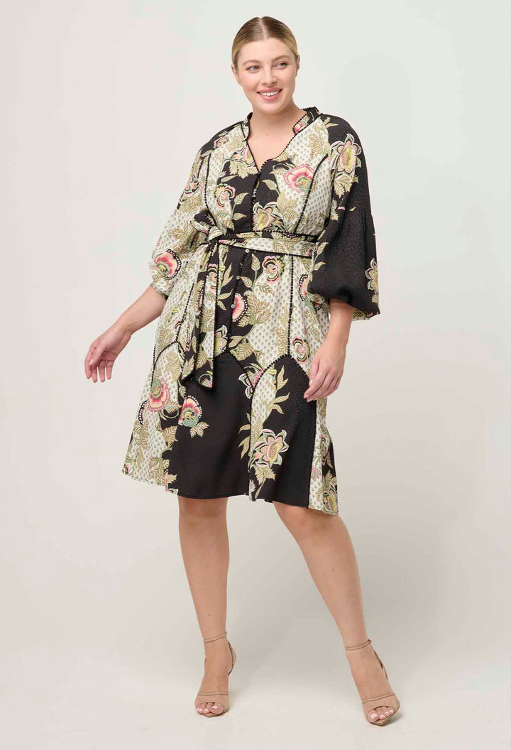 ONCE WAS Emersyn Linen Viscose Dress in Mariposa Nero Dress Once Was