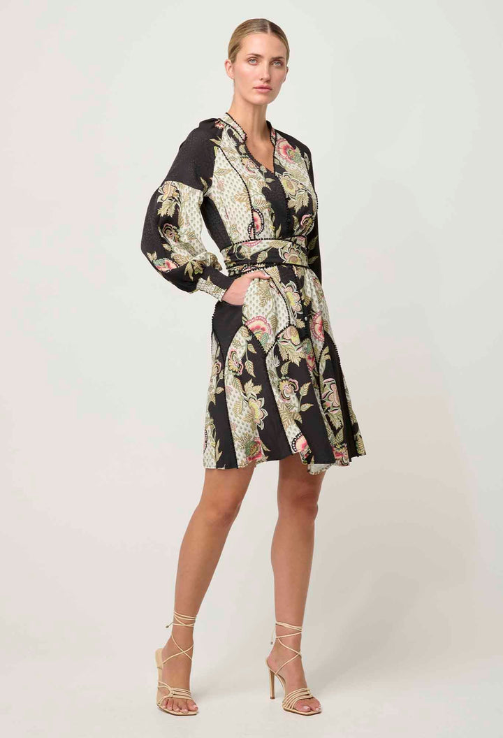 ONCE WAS Emersyn Linen Viscose Dress in Mariposa Nero Dress Once Was
