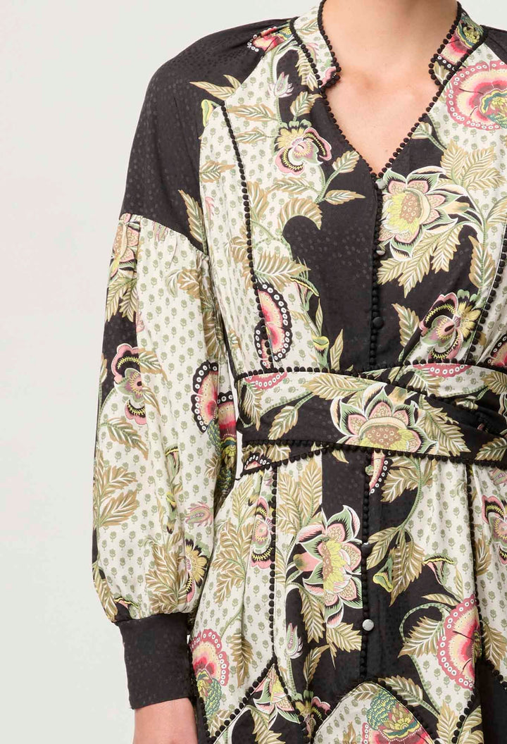 ONCE WAS Emersyn Linen Viscose Dress in Mariposa Nero Dress Once Was
