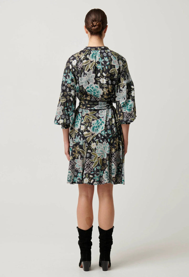 ONCE WAS Emersyn Linen Viscose Lace Panelled Dress Dahlia Fields Dress Once Was